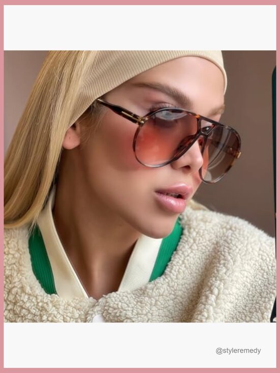 Retro Aviator Sunglasses Oversized Square Frame Plastic UV Protection main image 6